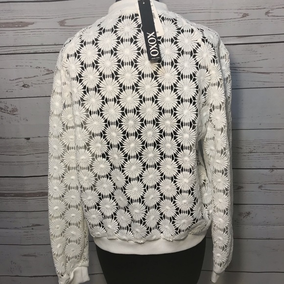 XOXO White Crochet Bomber Jacket - Picture 5 of 7
